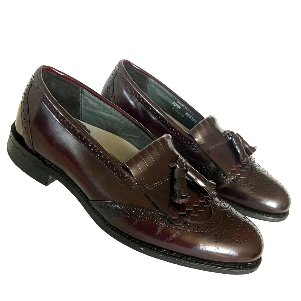 Dexter Shoes Vtg Kiltie Tassel Loafer Wingtip Burgundy Benchmade 10.5 USA Preppy